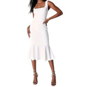 LULUS White Square Neck Mermaid Sleeveless‎ Midi Dress NWT Size L